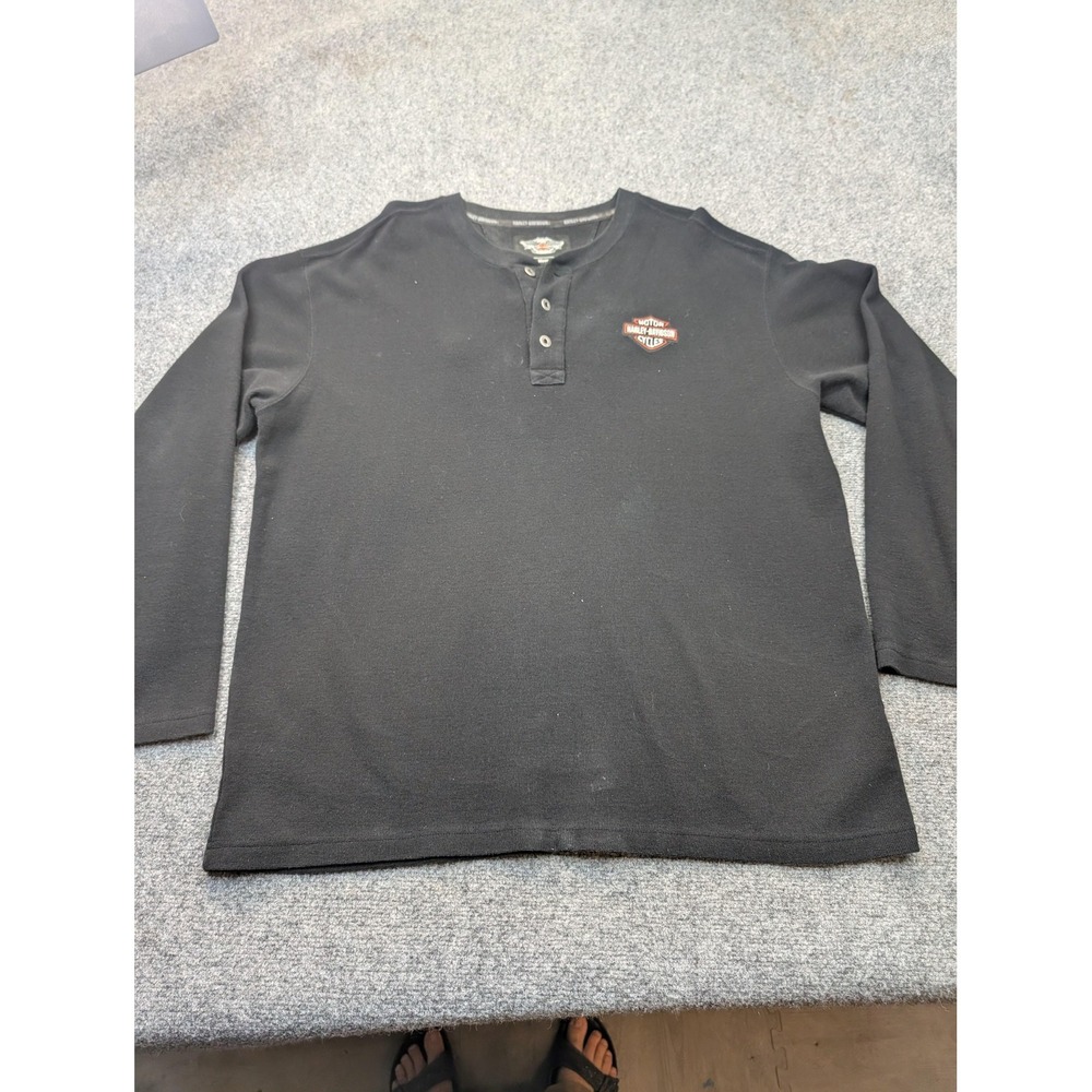 Harley-Davidson Genuine MotorClothes Shirt Mens XL Black Henley Thermal‎ Waffle